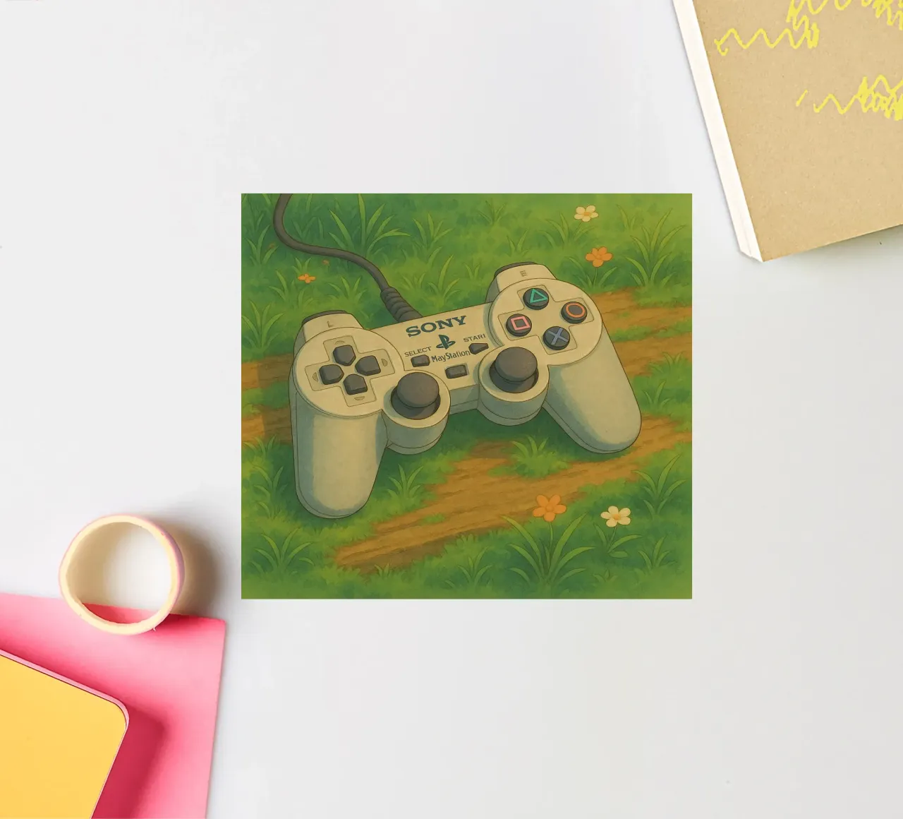 Joystick de Playstation en estilo de dibujos animados pegatina de Motivate-Today
