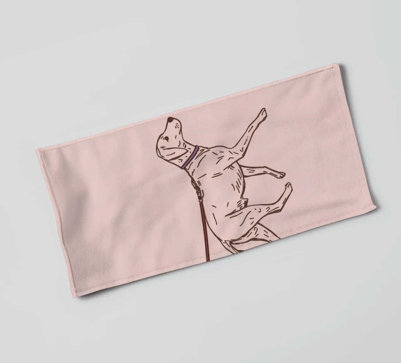 Dog walks on leash sketch on a pale pink background towel by DesignDoodle