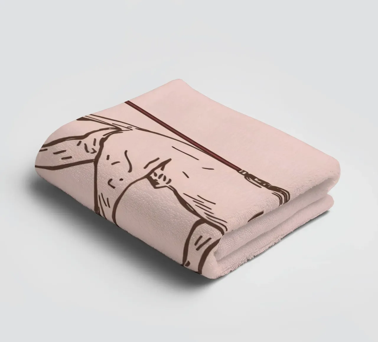 Dog walks on leash sketch on a pale pink background towel by DesignDoodle