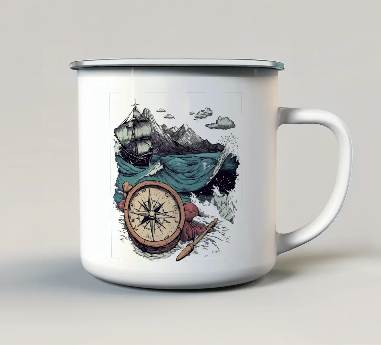bussola e mare tazza in smalto da Motivate-Today