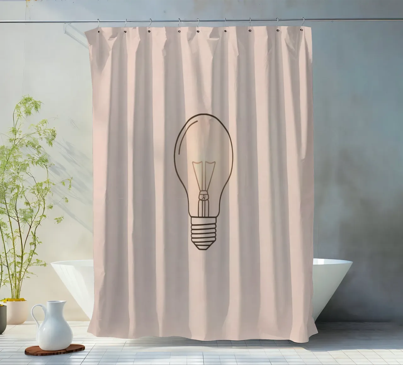 Ilustración de una bombilla incandescente retro que brilla suavemente cortina de baño de DesignDoodle