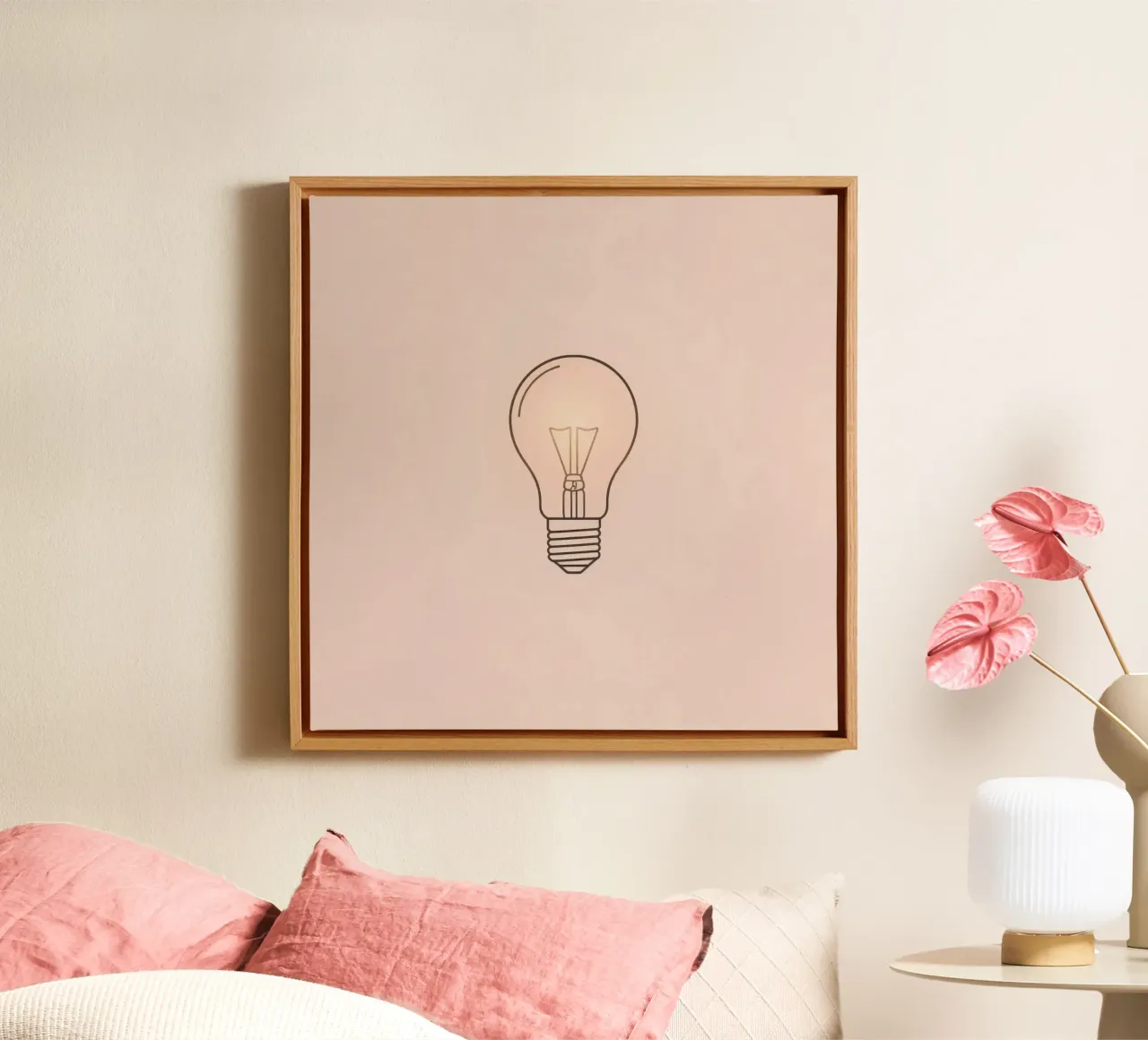 Illustration of a retro incandescent light bulb glowing soft canvas with Floater frame by DesignDoodle