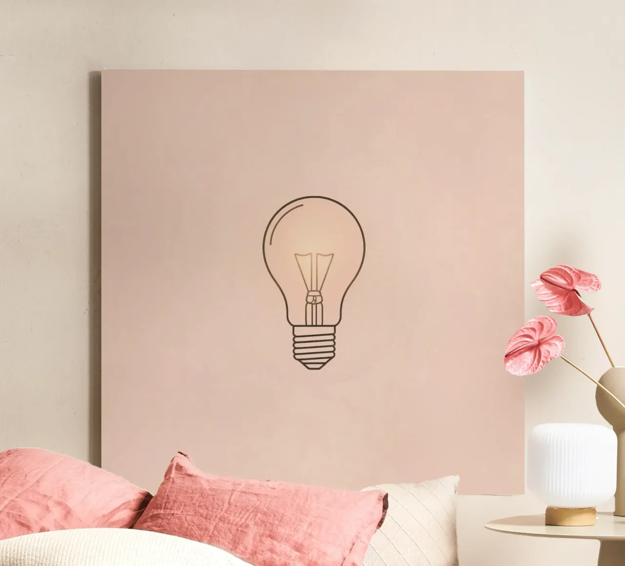 Illustration of a retro incandescent light bulb glowing soft canvas with Floater frame by DesignDoodle