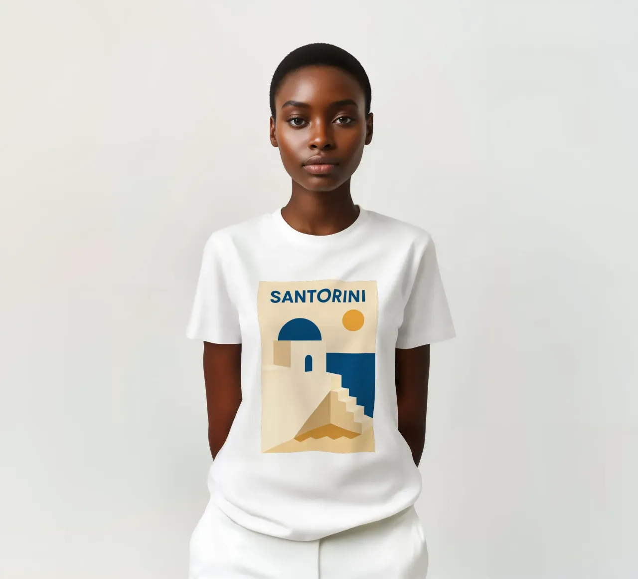 Santorini – L’essence du bleu et du blanc éternel t-shirt de JETLAG | affiches voyage