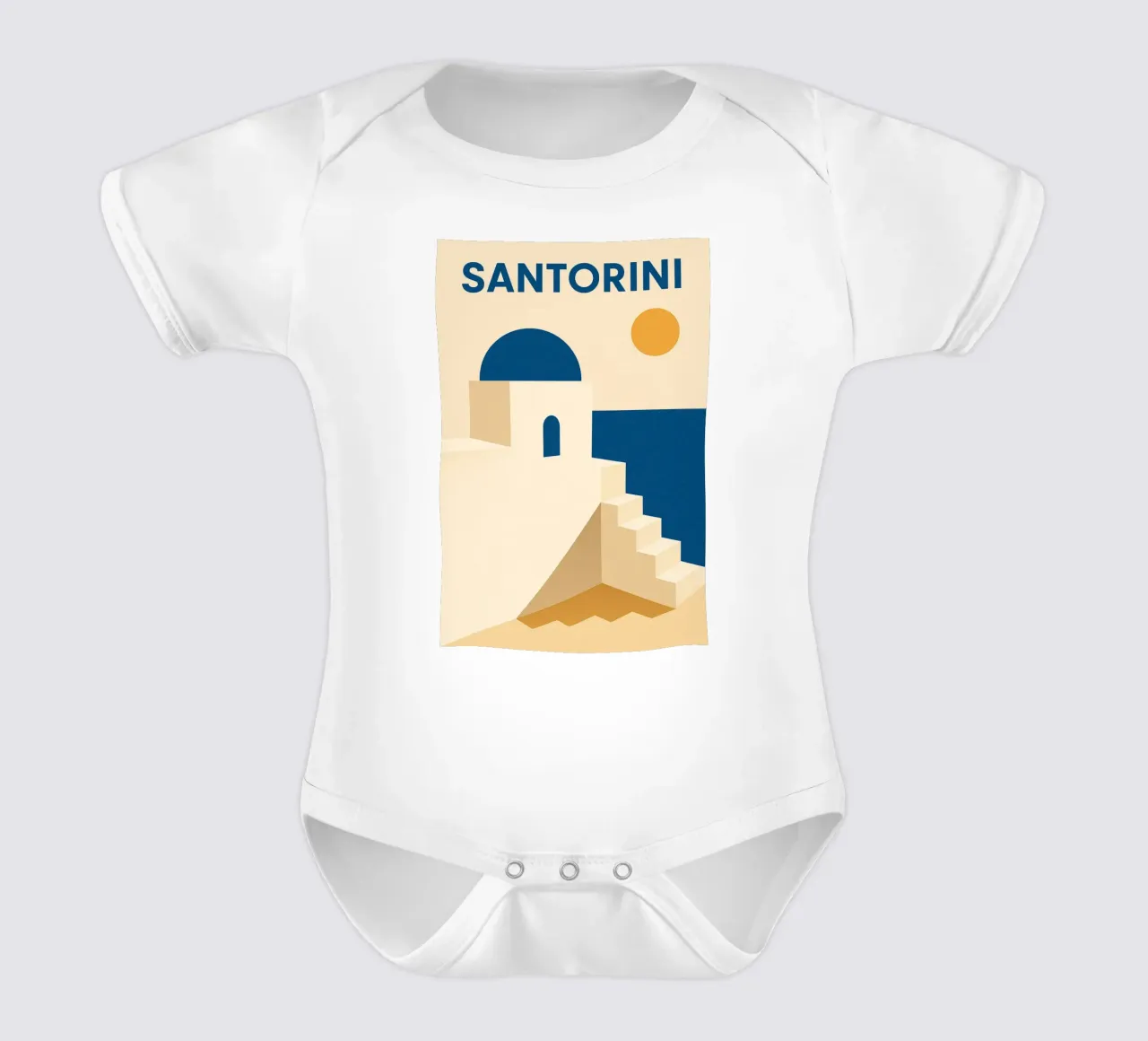 Santorini - Die Essenz von ewigem Blau und Weiß Kurzarm Babybody von JETLAG | affiches voyage