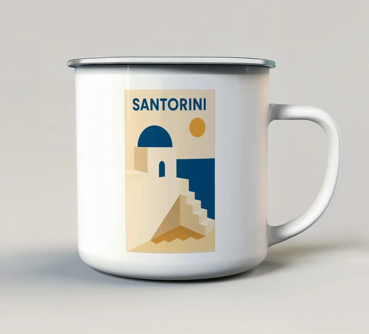 Santorini - L'essenza dell'eterno blu e bianco tazza in smalto da JETLAG | affiches voyage