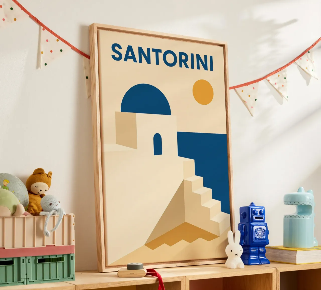 Santorini - L'essenza dell'eterno blu e bianco tela con Cornice a cassetta da JETLAG | affiches voyage
