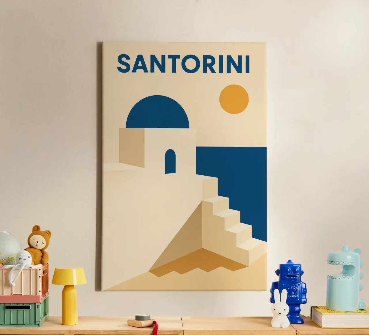 Santorini - L'essenza dell'eterno blu e bianco tela con Cornice a cassetta da JETLAG | affiches voyage