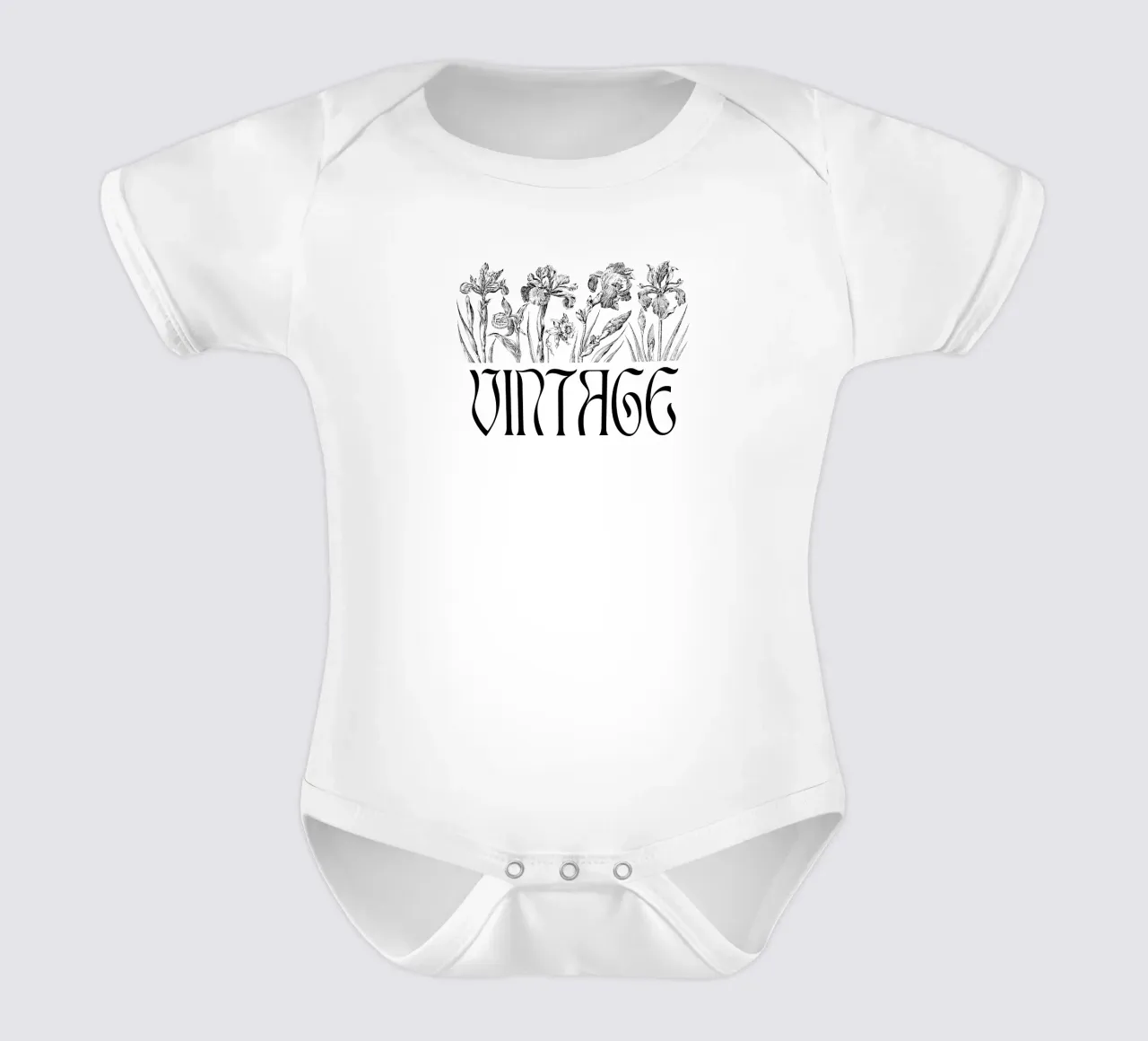 Iris in fiore e scritte vintage body neonato maniche corte da morphinaeblue