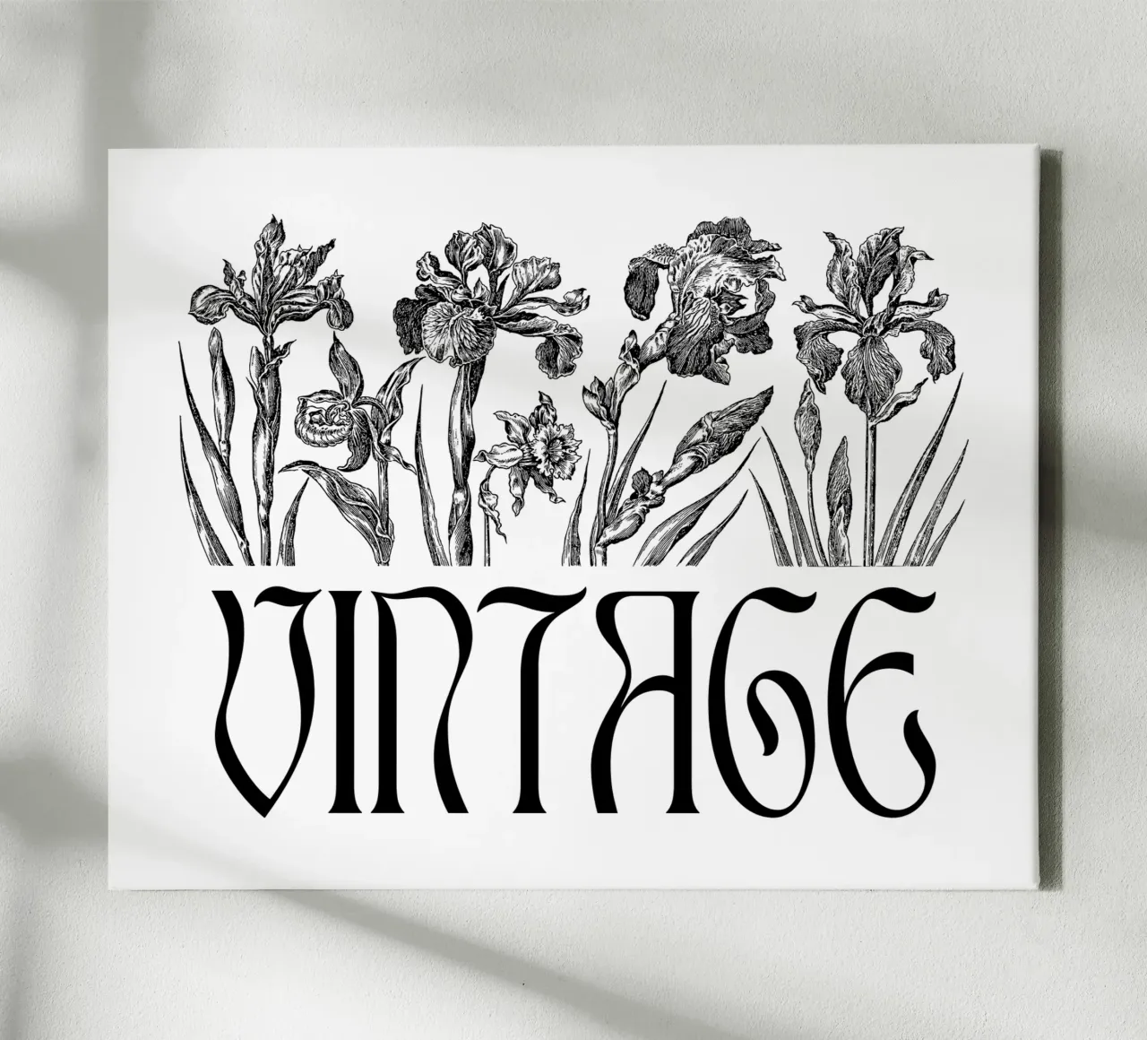 Iris in fiore e scritte vintage tela da morphinaeblue