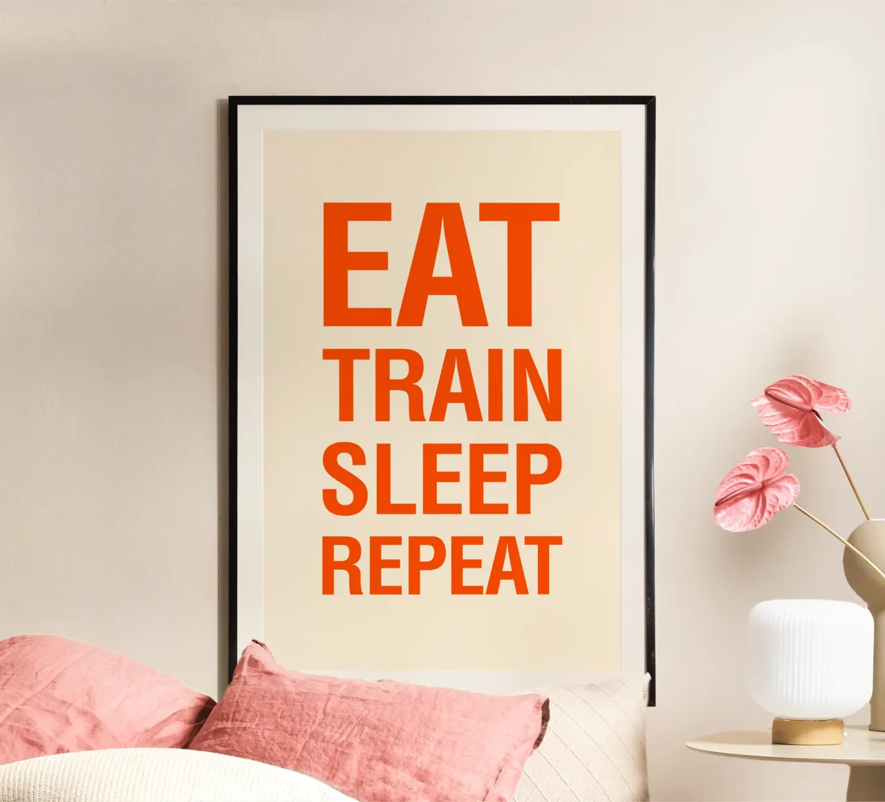 Eat Train Sleep Repeat poster con telaio in alluminio da The Typo Dept.