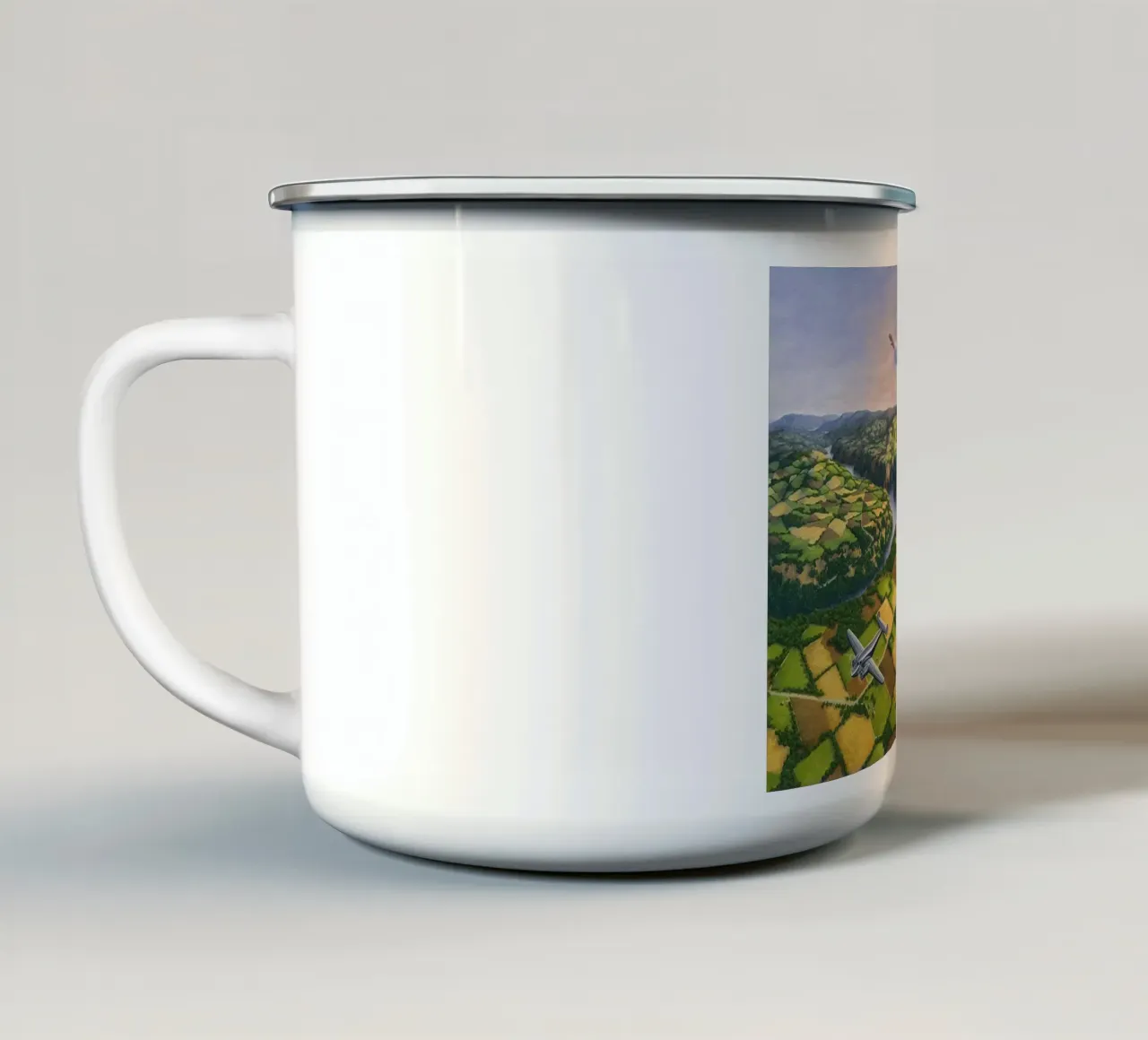 Rob Gonsalves L'aviazione a letto tazza in smalto da Trudeau Art Galley