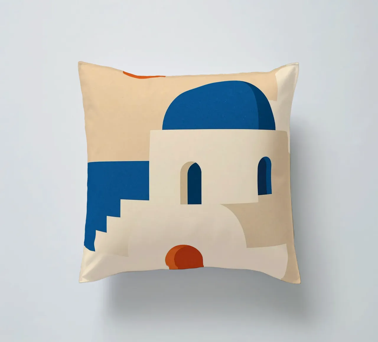 Santorini - Cupole blu e sole greco cuscino da JETLAG | affiches voyage