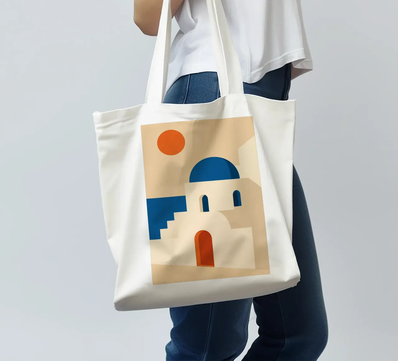 Santorini - Cupole blu e sole greco borsa in juta da JETLAG | affiches voyage