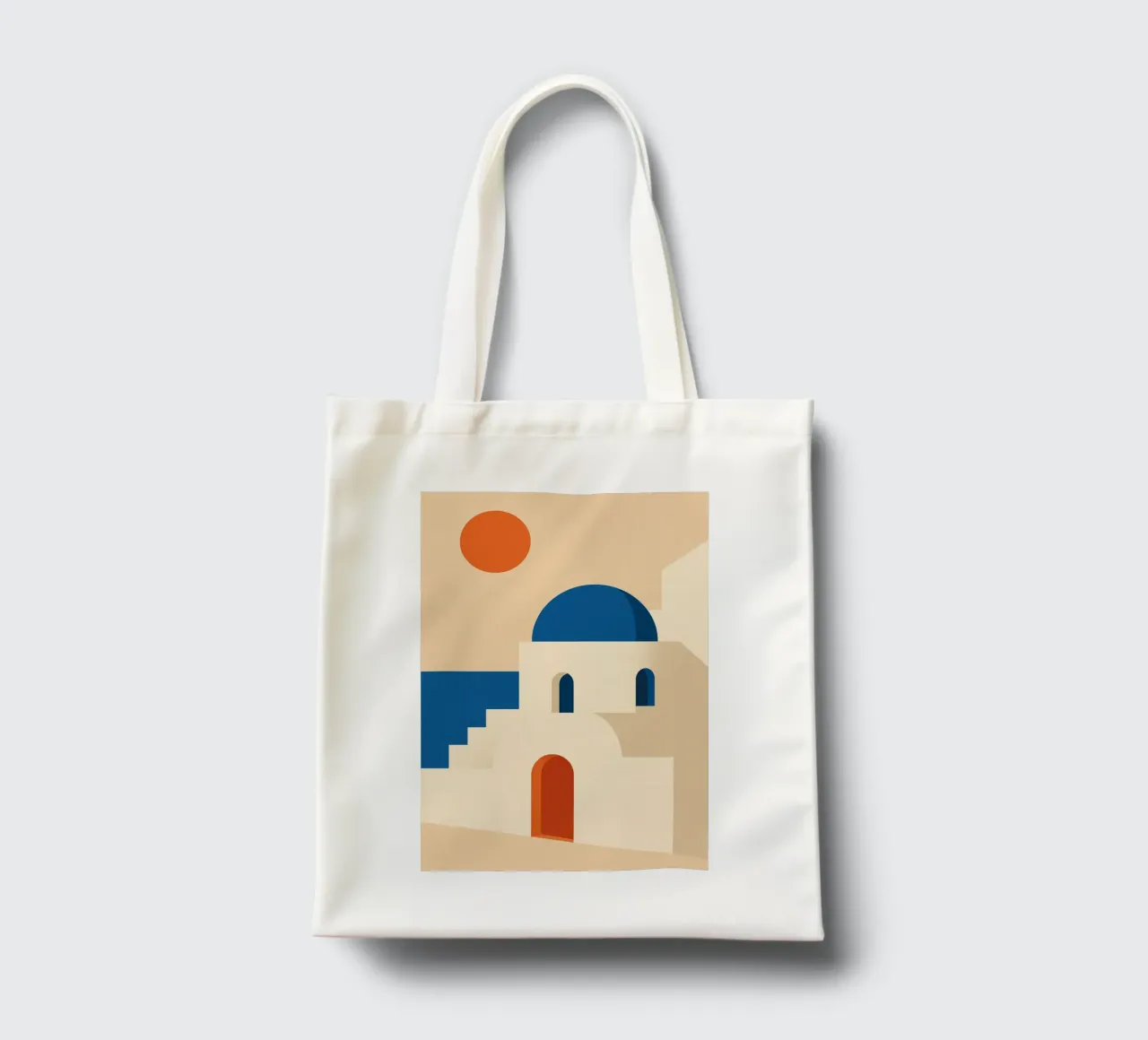Santorini - Cupole blu e sole greco borsa in juta da JETLAG | affiches voyage