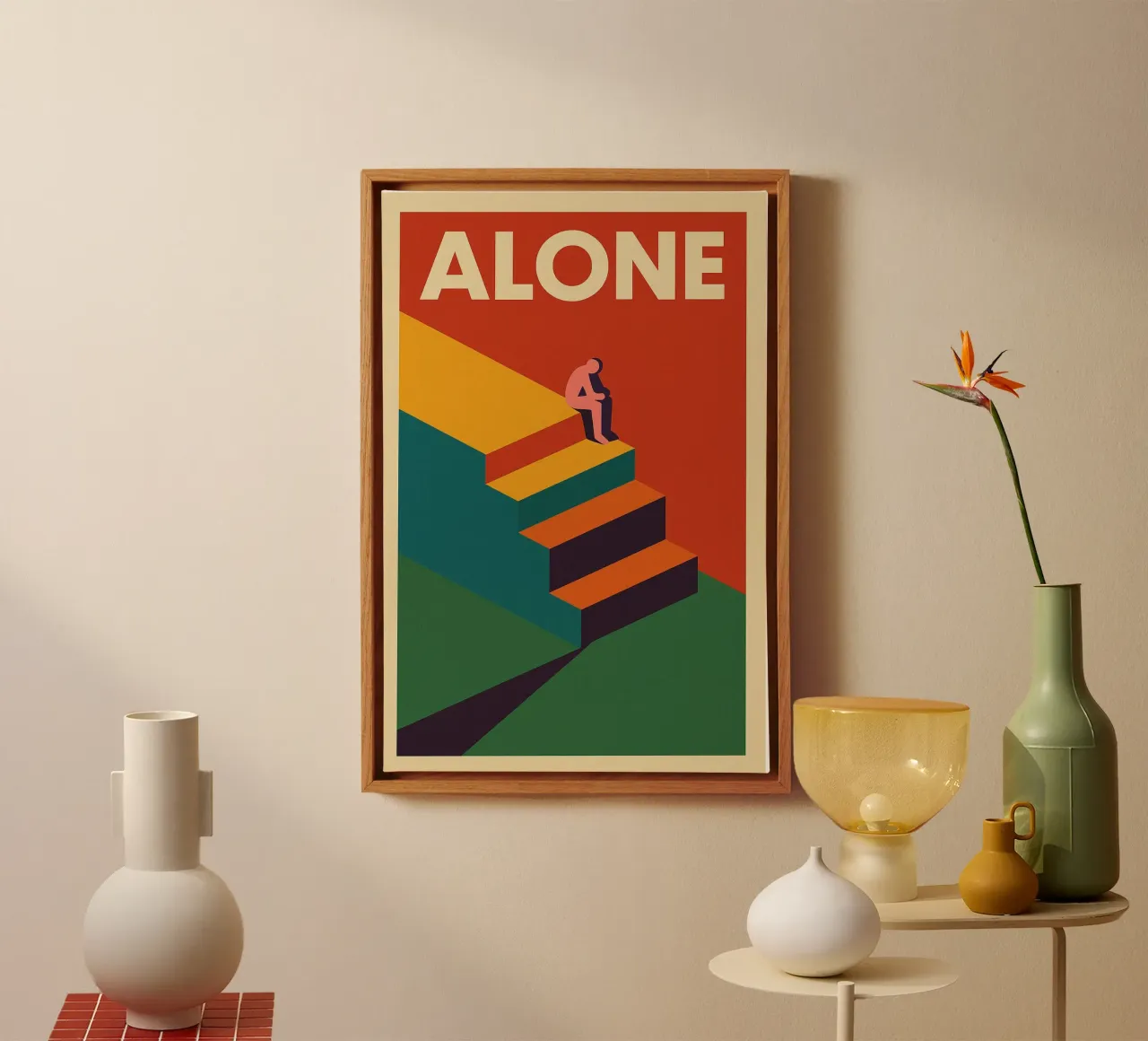 ALONE - Loneliness in bold colours canvas with Floater frame by JETLAG | affiches voyage