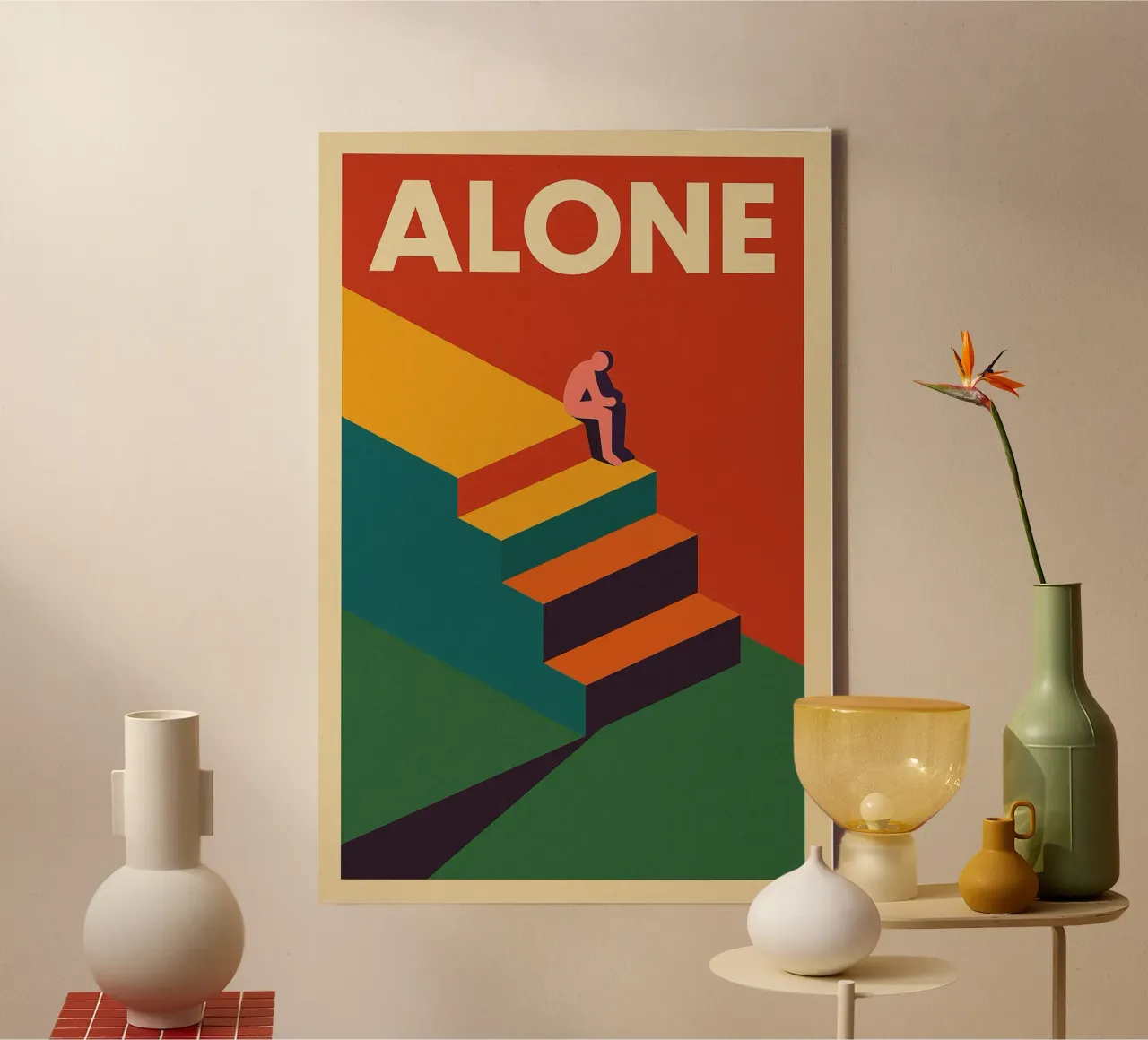 ALONE - Loneliness in bold colours canvas with Floater frame by JETLAG | affiches voyage