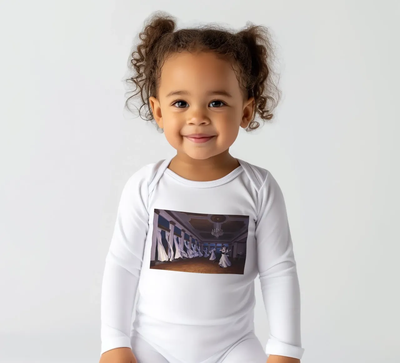 Rob Gonsalves Dancing Wind long-sleeve baby romper by Trudeau Art Galley