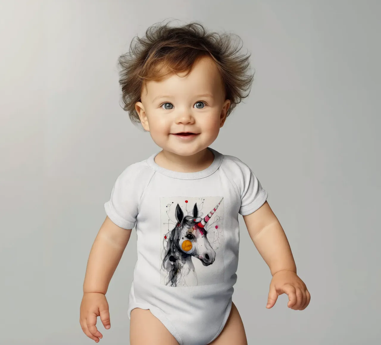 Happy unicorn body neonato maniche corte da Justyna Jaszke JBJart