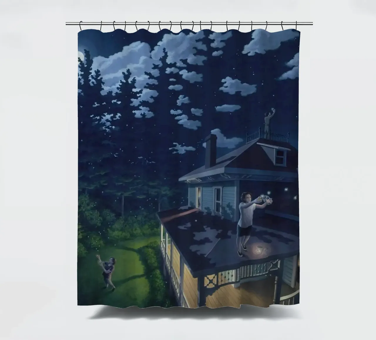 Rob Gonsalves Firefly Constellation shower curtain by Trudeau Art Galley