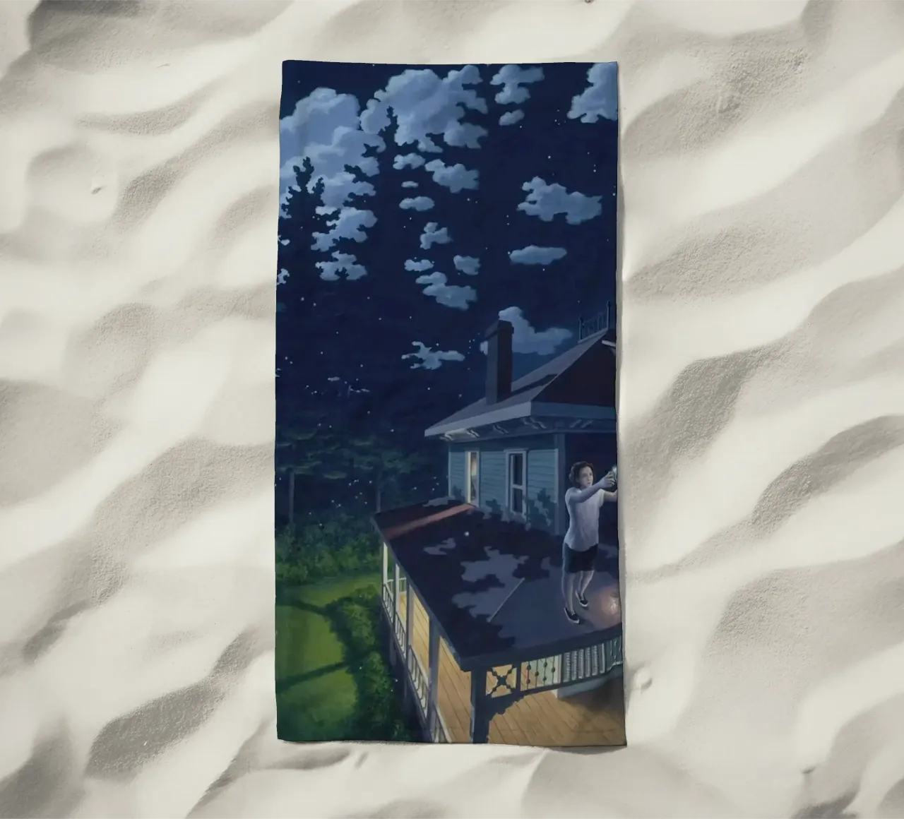 Rob Gonsalves Firefly Constellation beach towel by Trudeau Art Galley