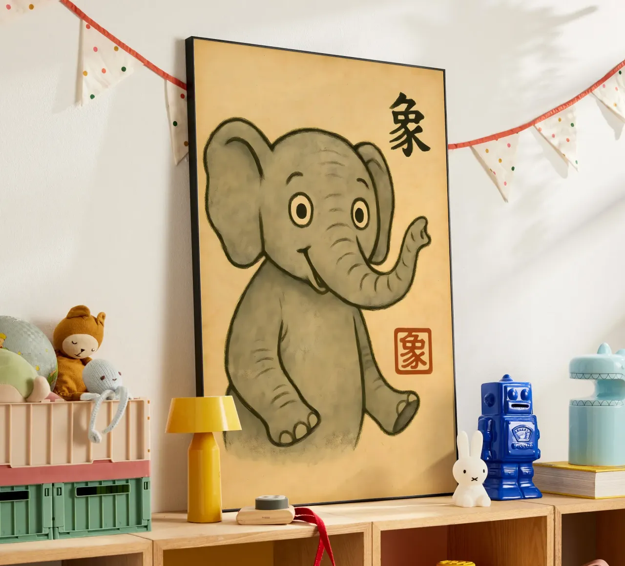 Elefante felice - Simpatico animale da parete in stile giapponese alluminio dibond da LittleMieschiefs