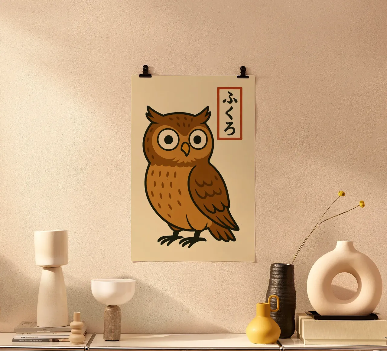 Gufo saggio - Stampa animale minimalista giapponese carta hahnemühle da LittleMieschiefs
