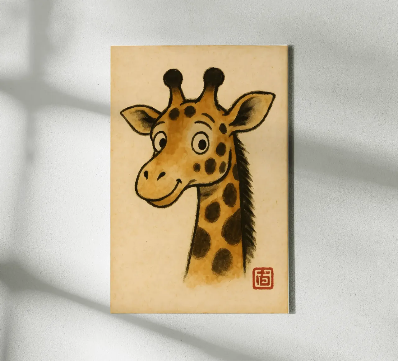 Smiling Giraffe – Japanese Ink Animal Print canvas by LittleMieschiefs