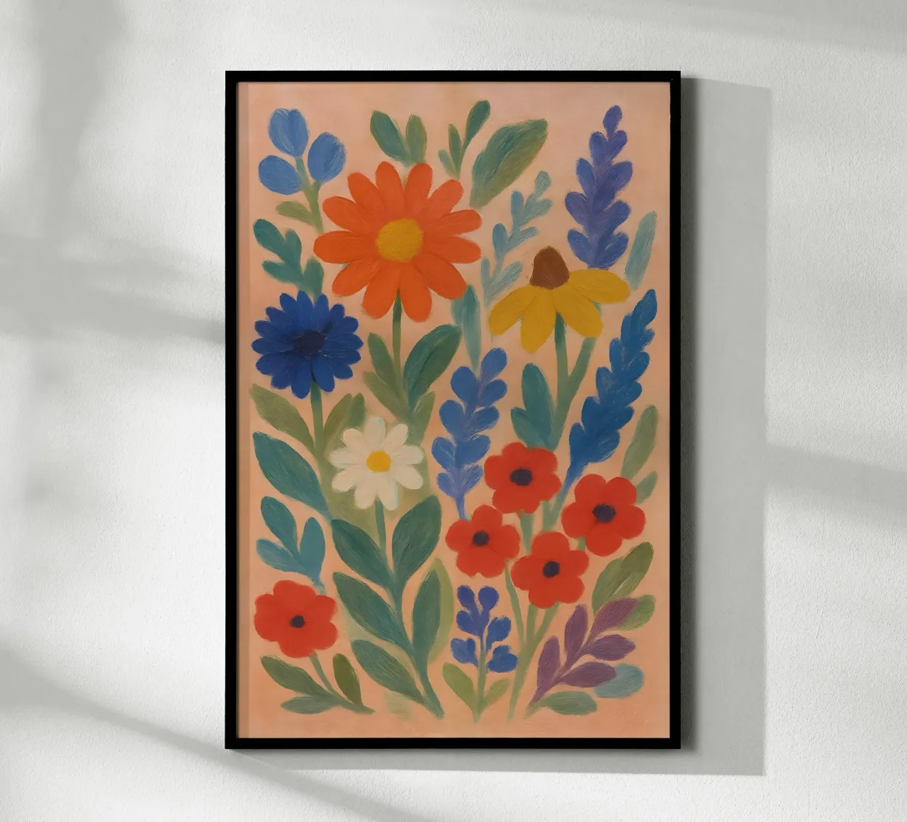 Folk Garden Bloom – Colorful Floral Wall Art Print poster con telaio in plastica da Creative.Mind