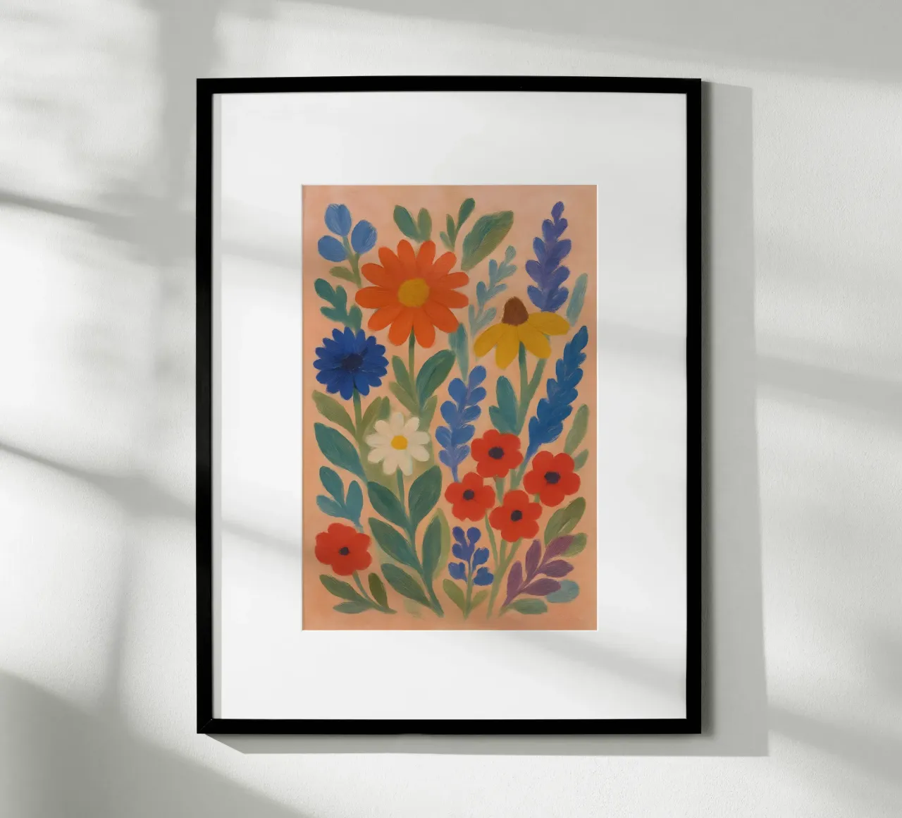 Folk Garden Bloom – Colorful Floral Wall Art Print poster con telaio in plastica da Creative.Mind