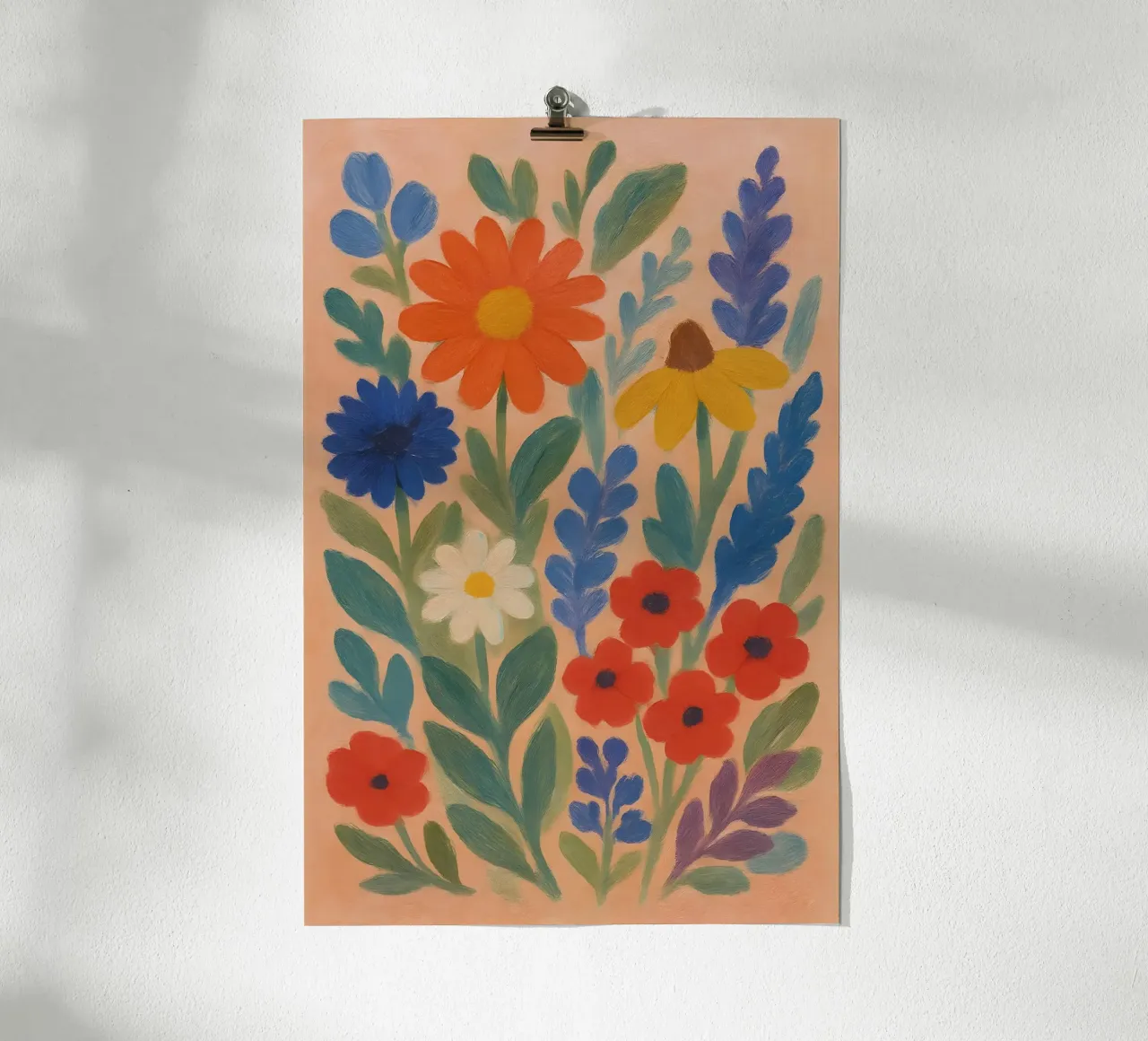 Folk Garden Bloom – Colorful Floral Wall Art Print poster con telaio in plastica da Creative.Mind