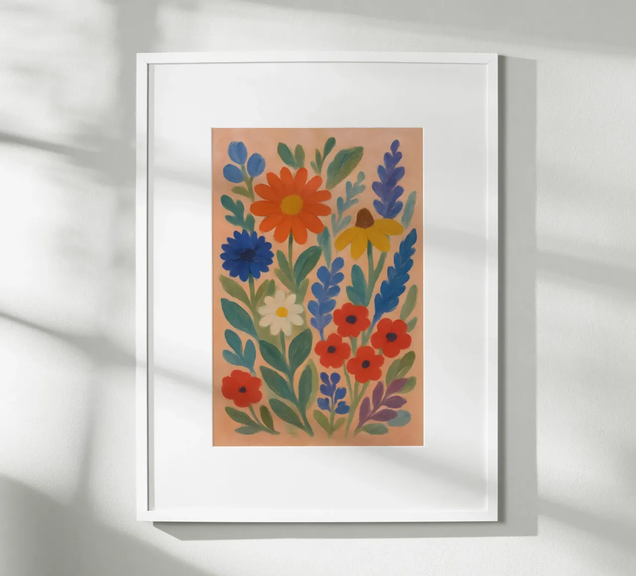 Folk Garden Bloom – Colorful Floral Wall Art Print poster con telaio in plastica da Creative.Mind