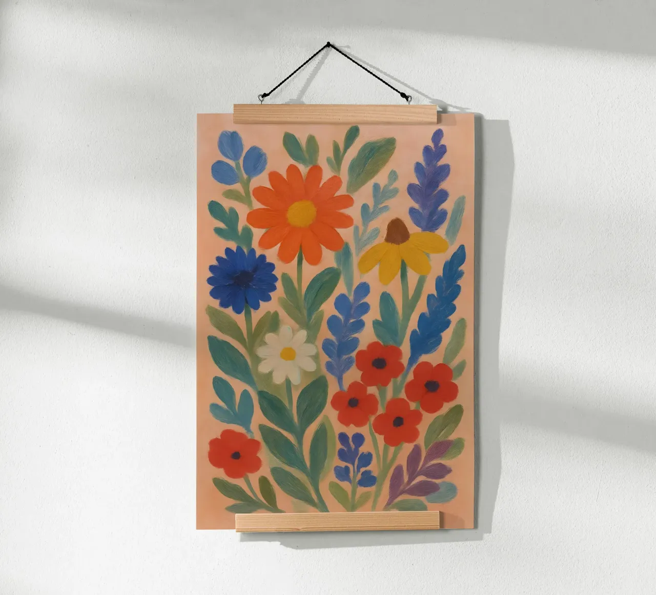 Folk Garden Bloom – Colorful Floral Wall Art Print poster con telaio in plastica da Creative.Mind