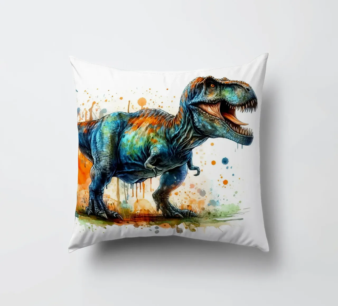 Dipinto colorato ad acquerello del Tyrannosaurus Rex cuscino da 🥝 KIWI STORE