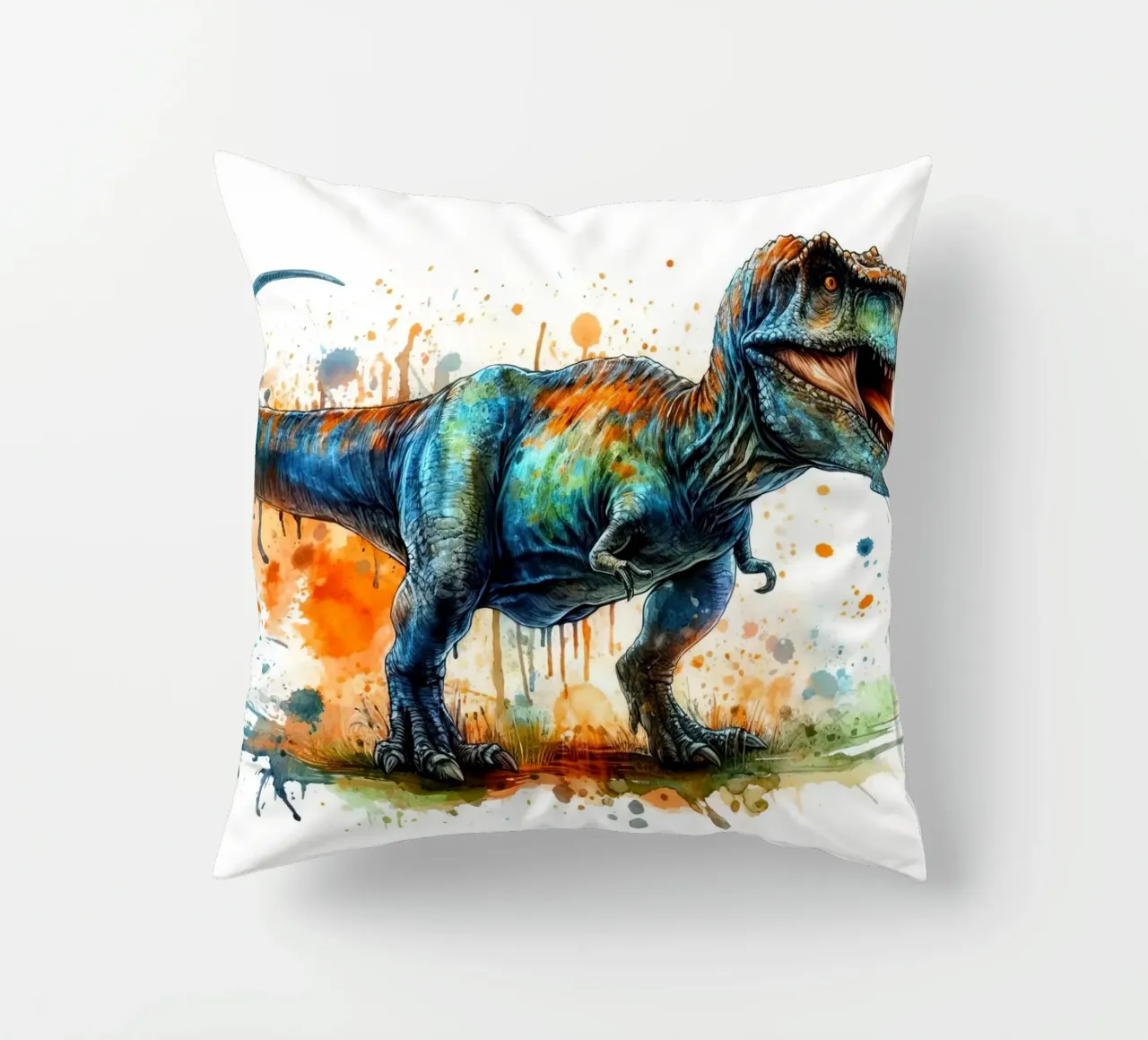 Dipinto colorato ad acquerello del Tyrannosaurus Rex cuscino da 🥝 KIWI STORE