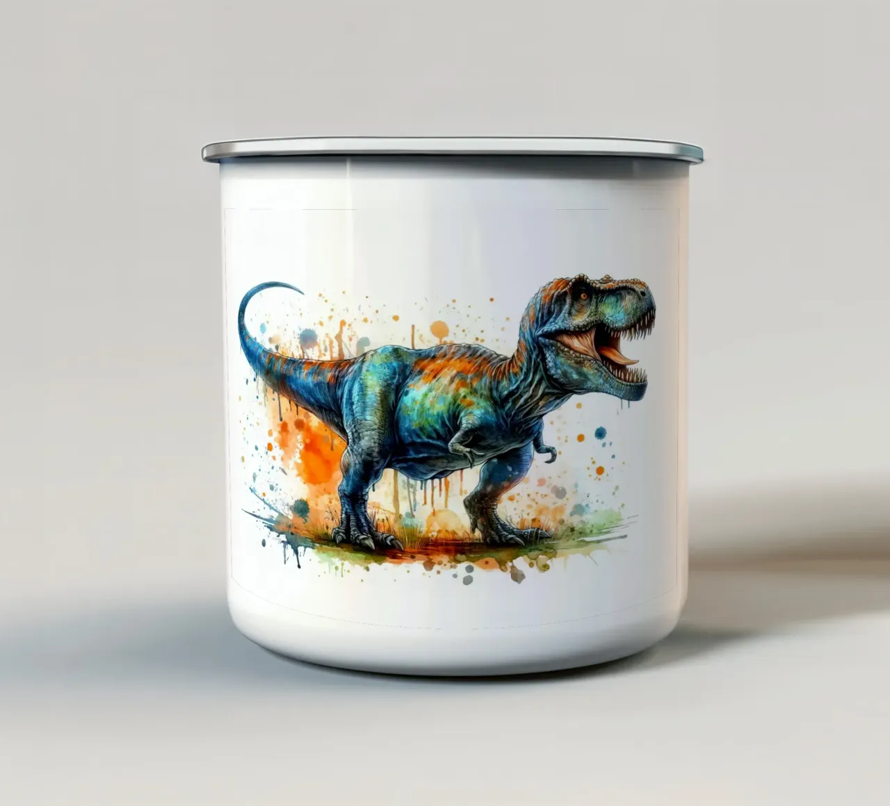 Dipinto colorato ad acquerello del Tyrannosaurus Rex tazza in smalto da 🥝 KIWI STORE