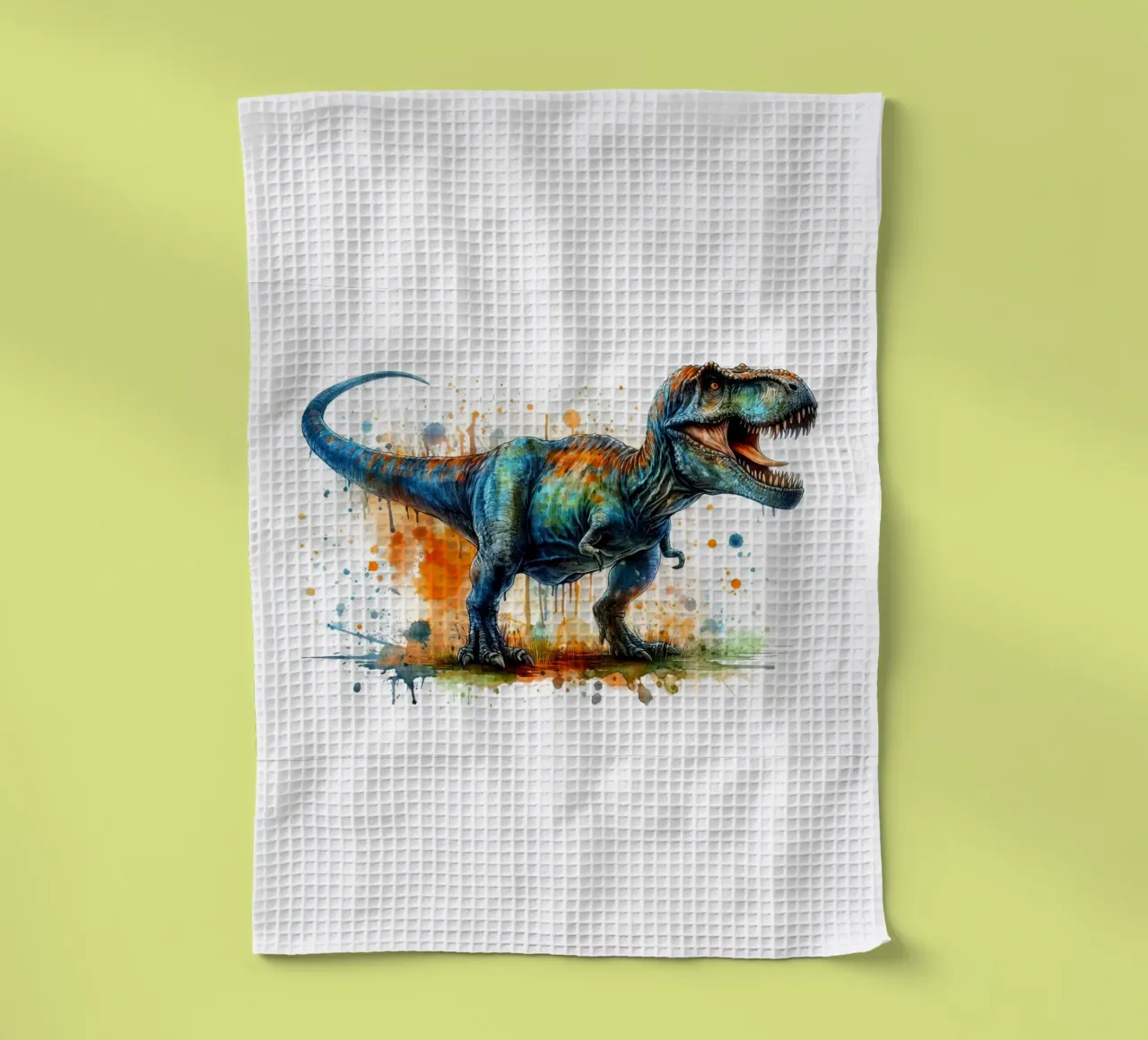 Dipinto colorato ad acquerello del Tyrannosaurus Rex canovaccio da cucina da 🥝 KIWI STORE
