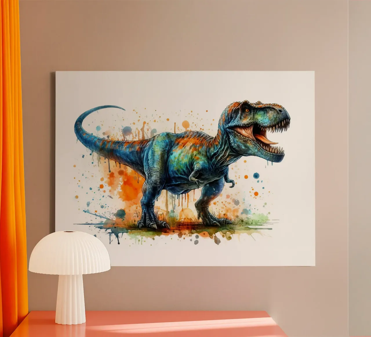 Dipinto colorato ad acquerello del Tyrannosaurus Rex tela con Cornice a cassetta da 🥝 KIWI STORE