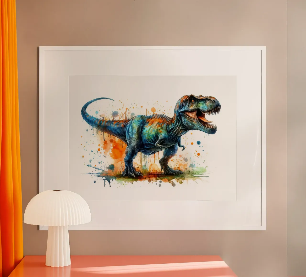 Dipinto colorato ad acquerello del Tyrannosaurus Rex carta hahnemühle da 🥝 KIWI STORE