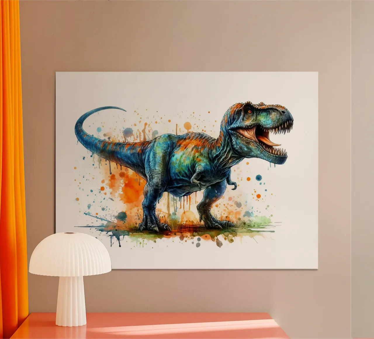 Dipinto colorato ad acquerello del Tyrannosaurus Rex carta hahnemühle da 🥝 KIWI STORE