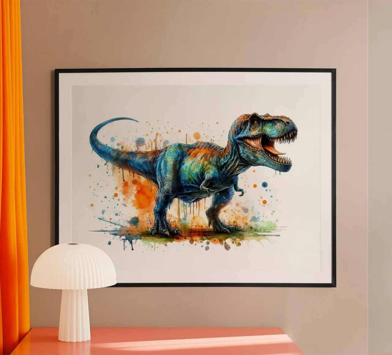 Dipinto colorato ad acquerello del Tyrannosaurus Rex carta hahnemühle da 🥝 KIWI STORE