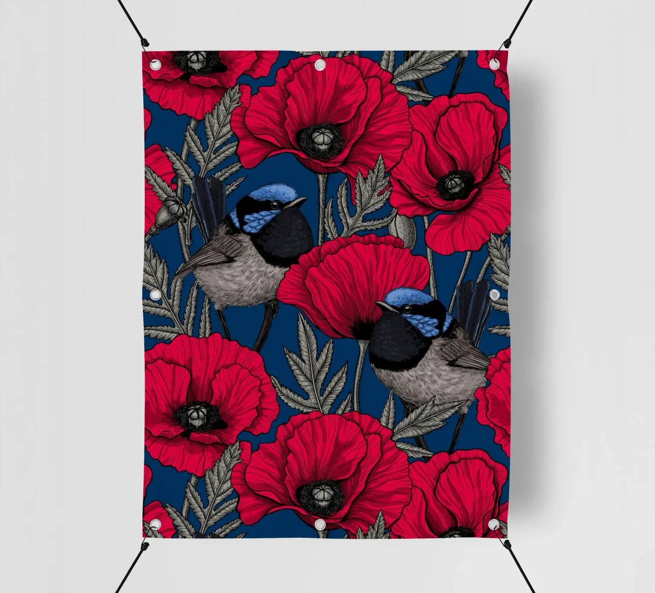 Scriccioli e papaveri rossi telo in pvc da Painted Nature