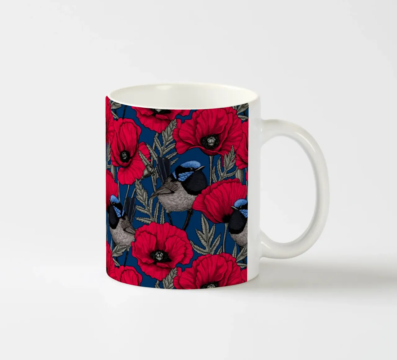 Scriccioli e papaveri rossi tazza in ceramica da Painted Nature