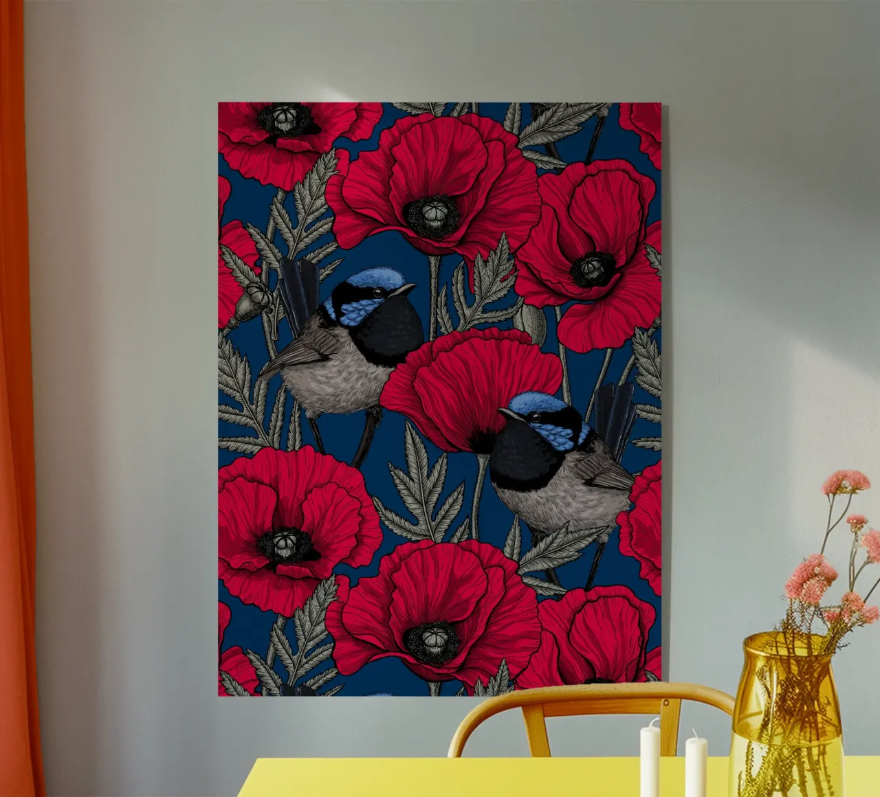 Troglodytes et coquelicots rouges plexiglas de Painted Nature