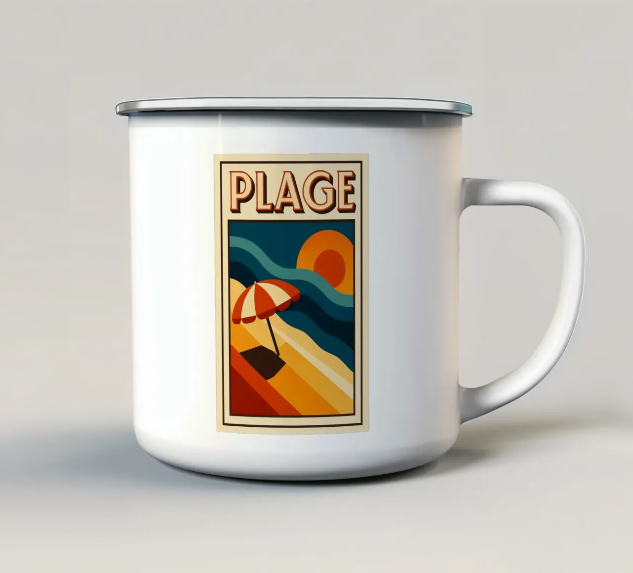 SPIAGGIA - Il sole come promessa di fuga tazza in smalto da JETLAG | affiches voyage