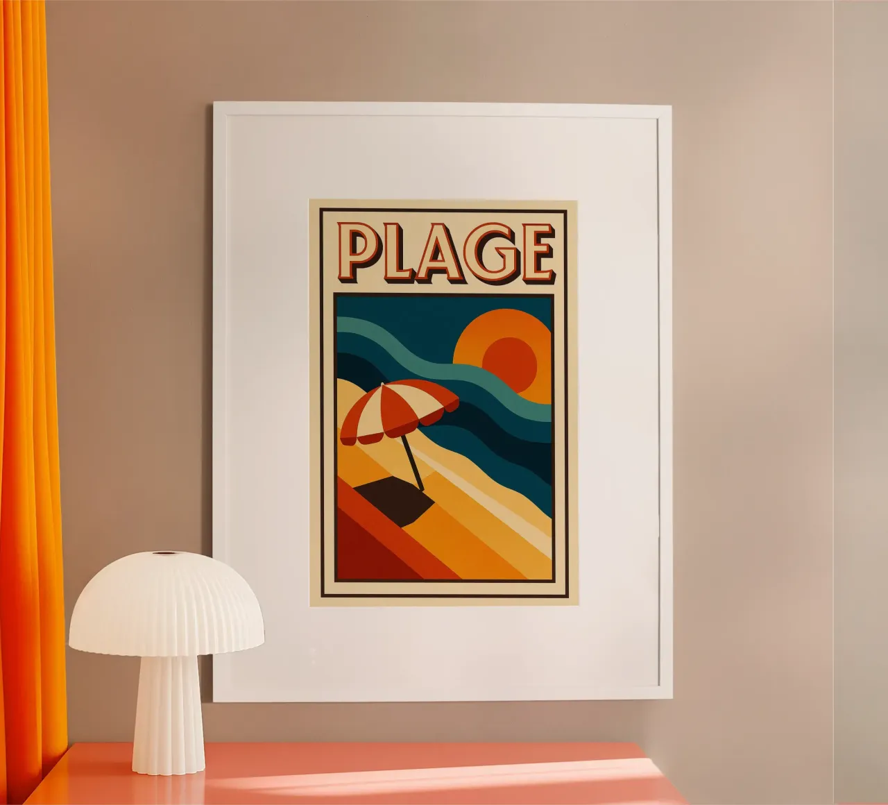 BEACH - The sun as a promise of escape poster with wooden frame by JETLAG | affiches voyage