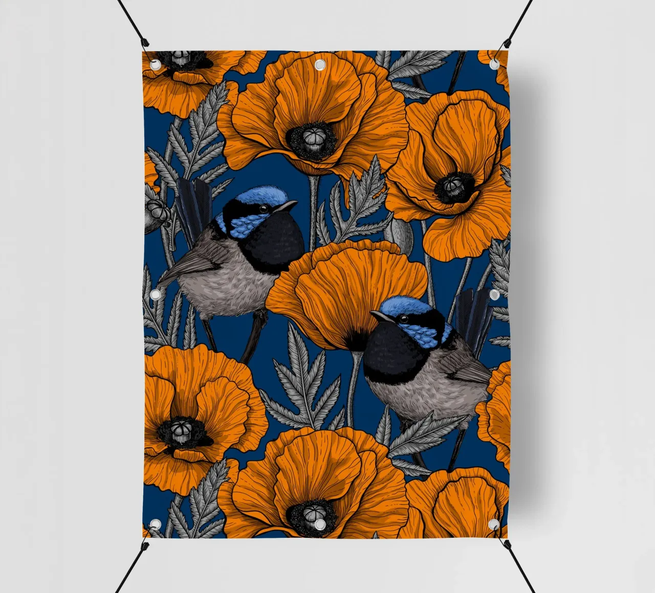 Fairy wrens and orange poppies pvc cover by Painted Nature