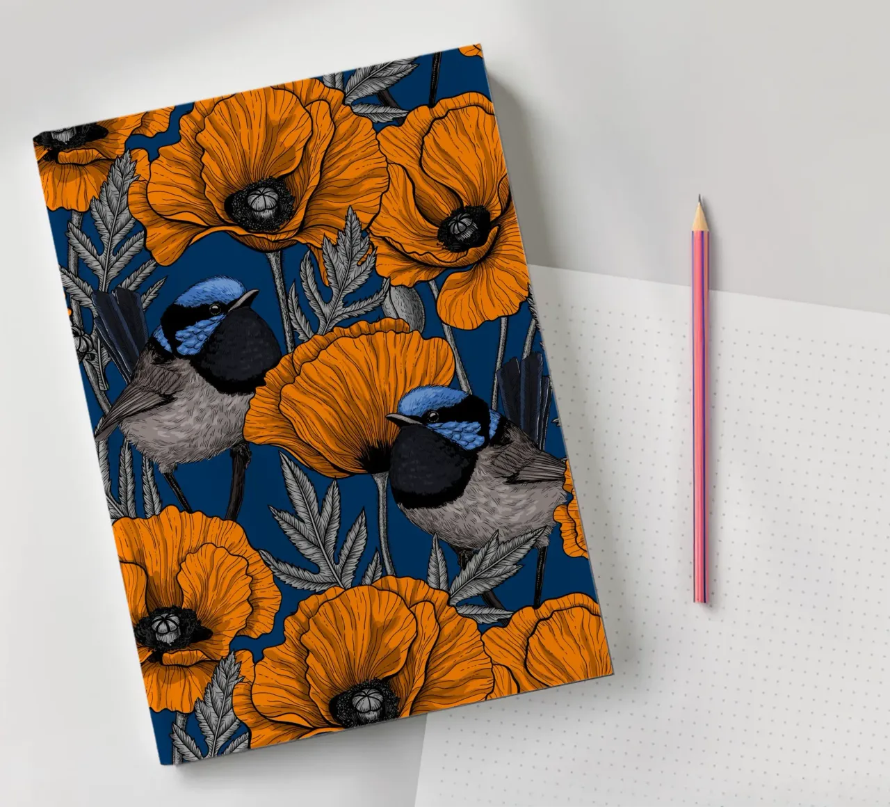 Troglodytes et pavots oranges carnet de notes de Painted Nature