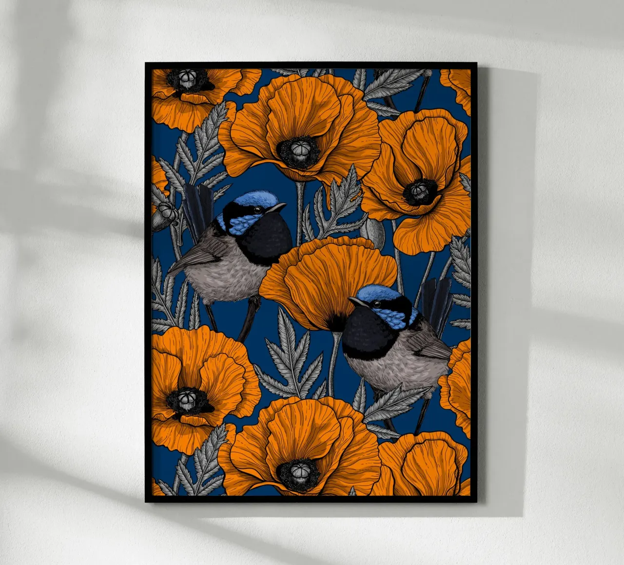 Troglodytes et pavots oranges hahnemühle de Painted Nature
