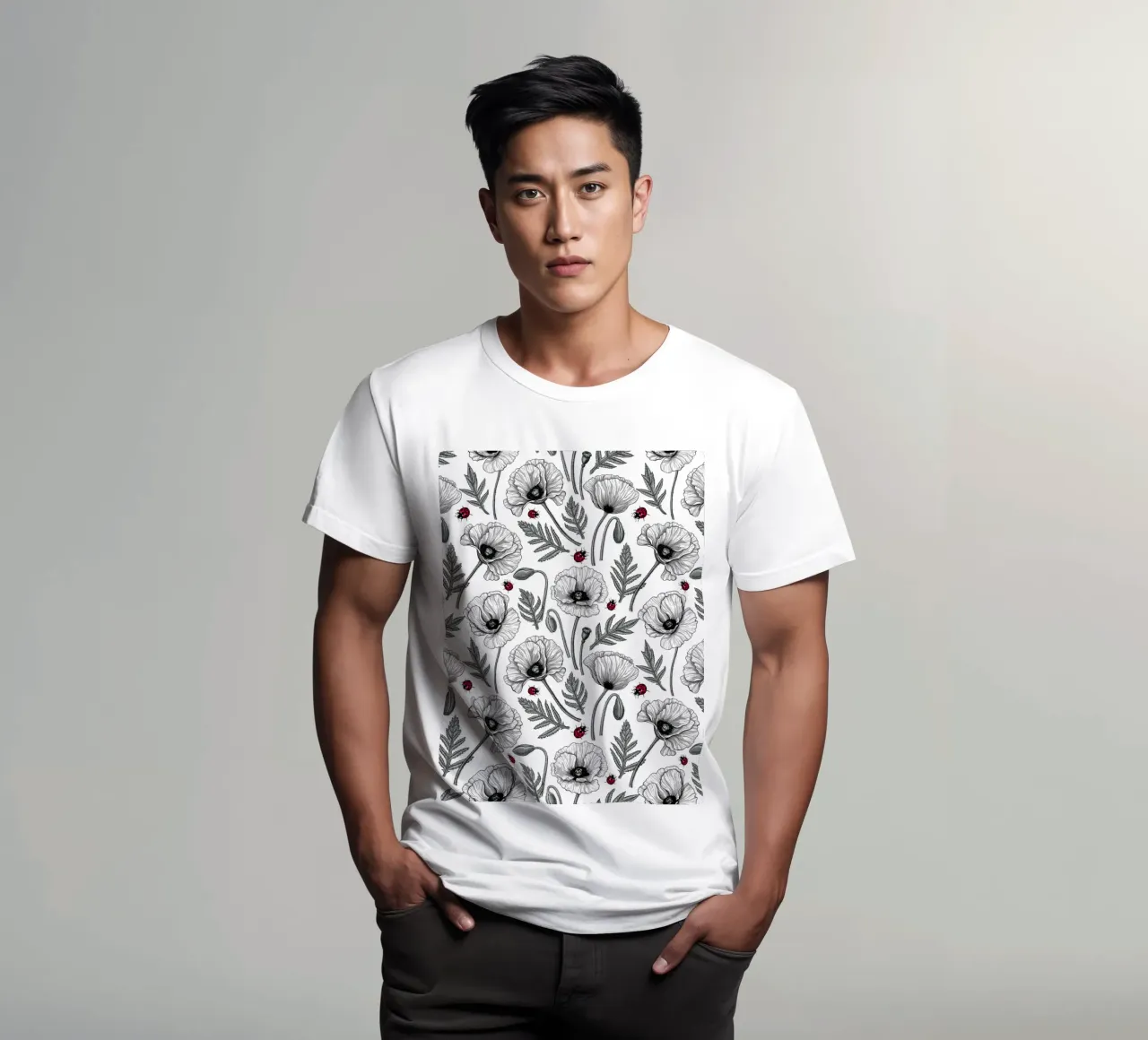 Papaveri bianchi e coccinelle t-shirt da Painted Nature